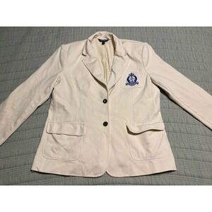 Preppy Equestrian Lauren Ralph Lauren Blazer Blue Club Logo Ivory Old Money 18